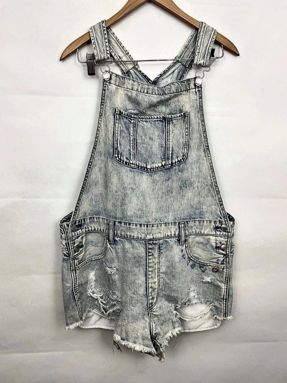 American Eagle Outfitters Acid Wash Distressed Denim Shortalls Overalls Large